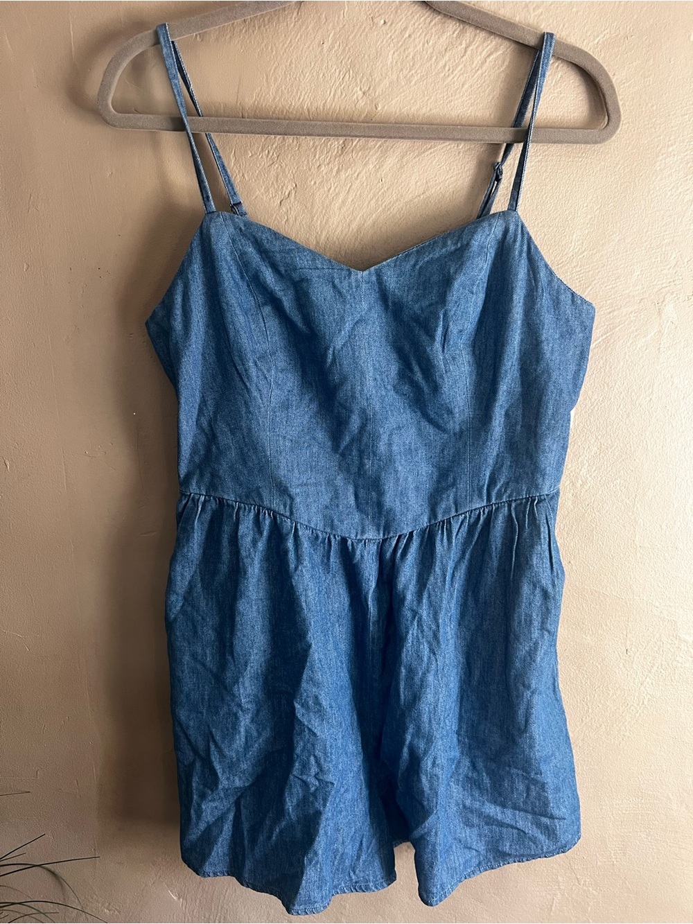 Old Navy Blue Denim Romper with Spaghetti Straps